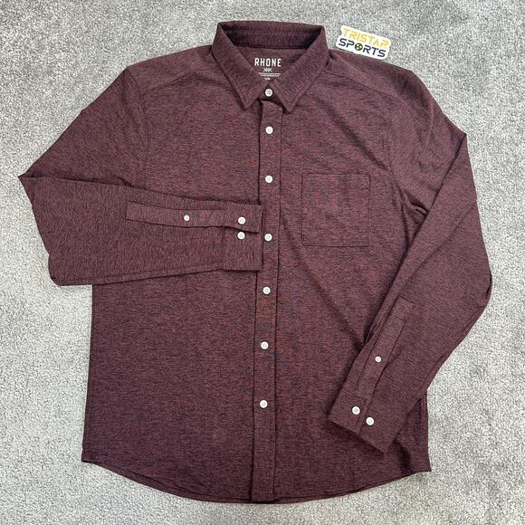Rhone WFH Shirt Mens Medium Maroon Burgundy Long Sleeve Stretch Button Up Pocket - Picture 2 of 12